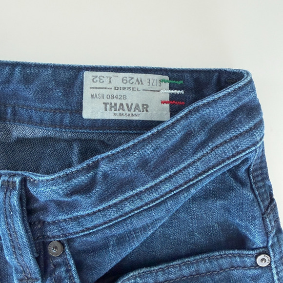 Diesel Jeans Mens 29 Blue Thavar Slim Skinny 3D Denim Made in Italy 26'' Inseam - Picture 8 of 15